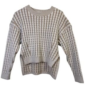 Storia Womens Sweater Large Chunky Beige Cable Knit Crew Neck Long Sleeve Hi Lo
